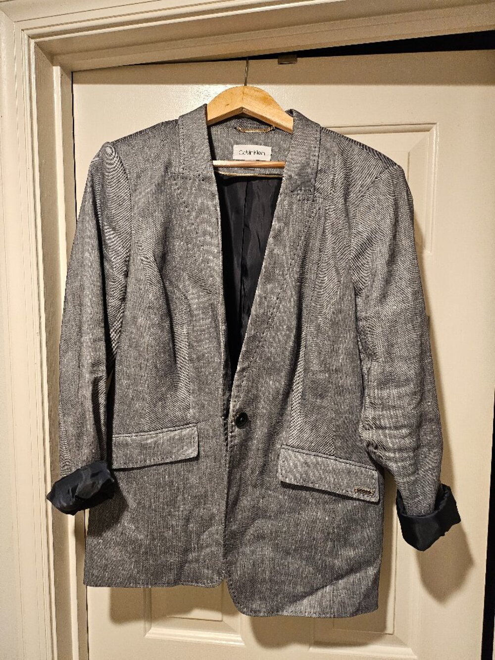 Calvin Klein Gray Textured One-Button Blazer Jacket